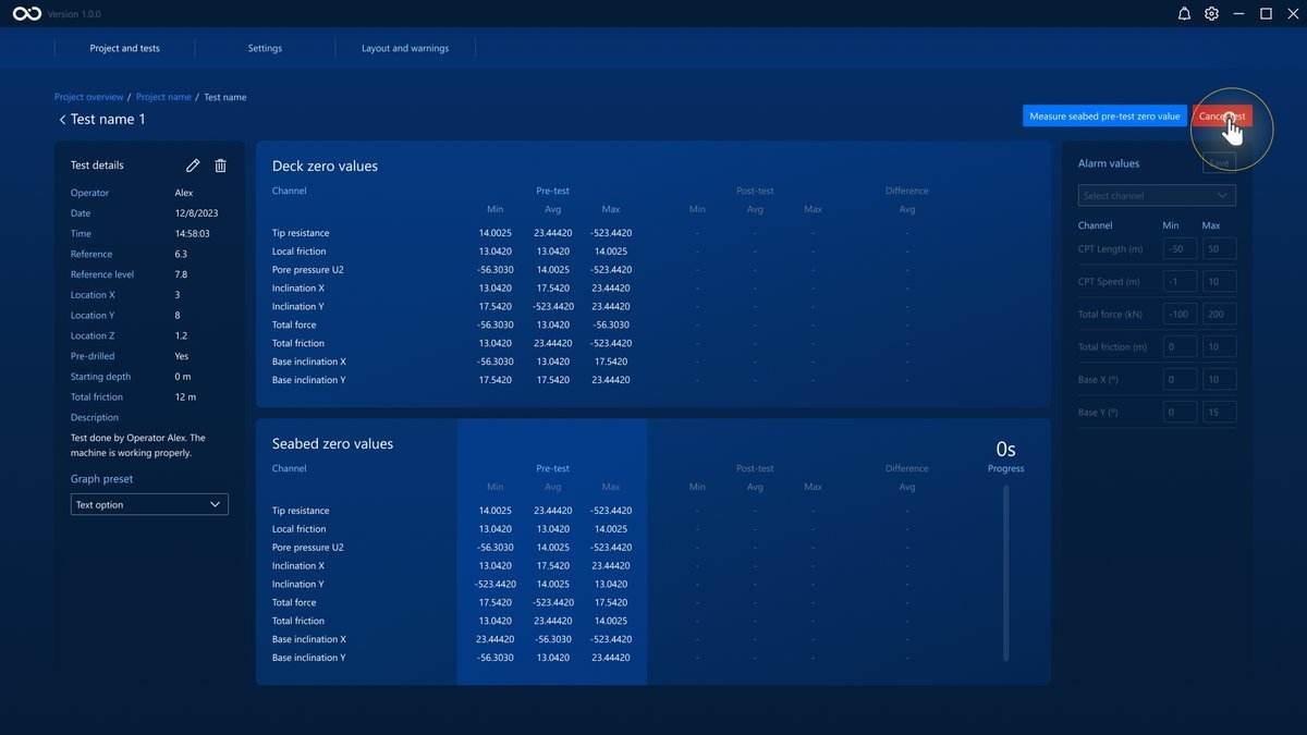The button to cancel the test The button to cancel the test