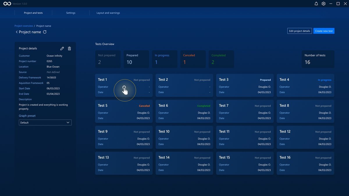 Open a new test by clicking on its card in the project dashboard Open a new test by clicking on its card in the project dashboard
