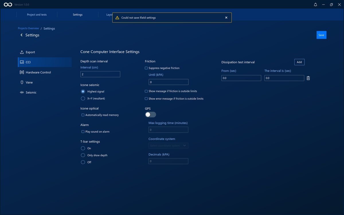 An example of an error while saving settings An example of an error while saving settings